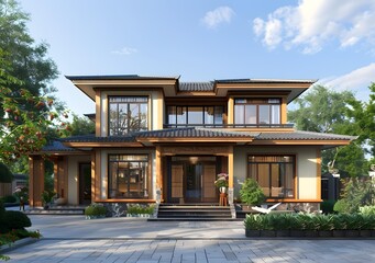 Modern Style Two Story Asian House With Garden