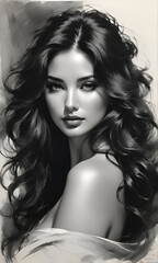Fototapeta premium black and white portrait of a woman black and white picture of a modern girl girl with long hair black and white colour