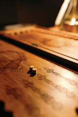 Wooden backgammon board, 2 dice. Board games