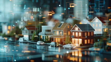 Naklejka premium A cityscape with houses and cars, with a focus on the houses