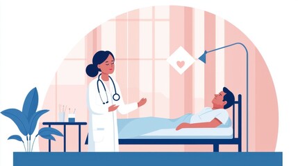 A nurse comforting a patient in a modern, bright hospital room, symbolizing compassion, care, and the human side of healthcare