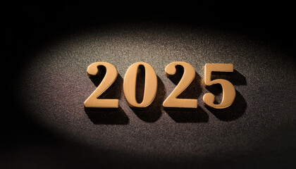 2025 shining metal gold text on black background