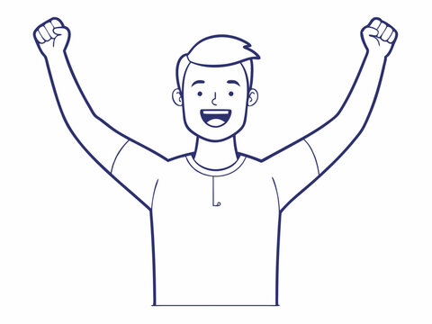 recommend clip art: continuous single line drawing of cheering man with raised arms, line art vector illustration
                    