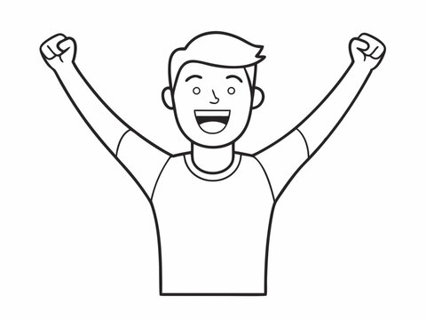 recommend clip art: continuous single line drawing of cheering man with raised arms, line art vector illustration
                    