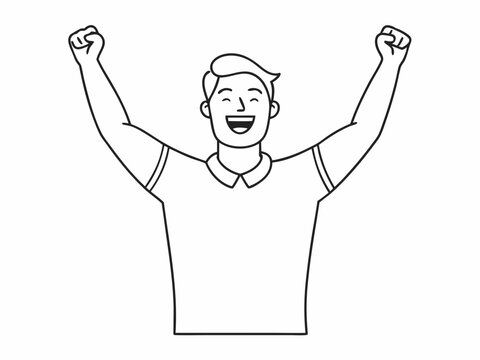 recommend clip art: continuous single line drawing of cheering man with raised arms, line art vector illustration
                    