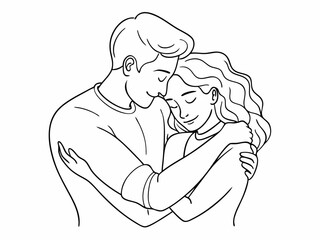 continuous single line drawing of man and woman hugging, line art vector illustration
