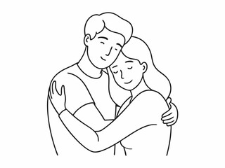 continuous single line drawing of man and woman hugging, line art vector illustration
