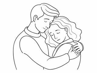 continuous single line drawing of man and woman hugging, line art vector illustration
