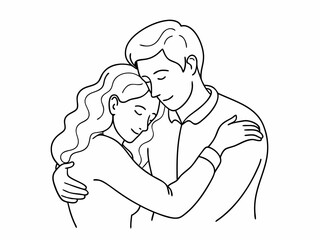continuous single line drawing of man and woman hugging, line art vector illustration
