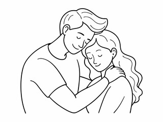 continuous single line drawing of man and woman hugging, line art vector illustration
