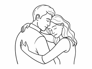continuous single line drawing of man and woman hugging, line art vector illustration
