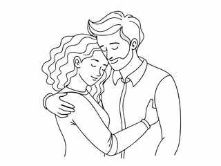continuous single line drawing of man and woman hugging, line art vector illustration
