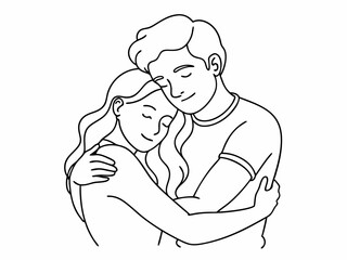 continuous single line drawing of man and woman hugging, line art vector illustration
