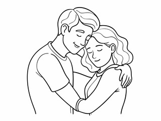 continuous single line drawing of man and woman hugging, line art vector illustration
