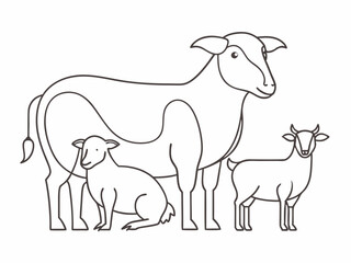continuous single line drawing of farm animals, livestock line art vector illustration

