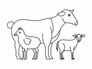 continuous single line drawing of farm animals, livestock line art vector illustration
