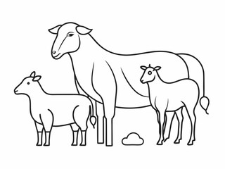 continuous single line drawing of farm animals, livestock line art vector illustration
