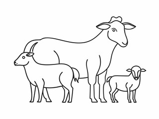 continuous single line drawing of farm animals, livestock line art vector illustration
