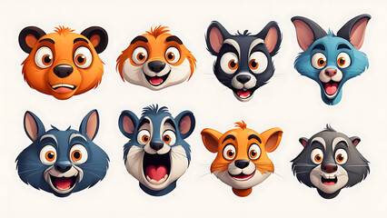 Fototapeta premium Cartoon animal faces with exaggerated expressions 