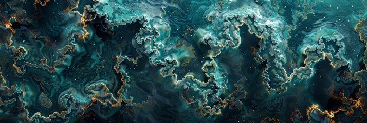 An enchanting abstract design with fluid shapes combining stunning turquoise and luxurious gold hues