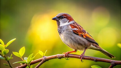 Fototapeta premium Sparrow perched on a tree branch , Sparrow, bird, branch, perched, wildlife, nature, small, feathers, cute, wild, outdoor, avian, animal
