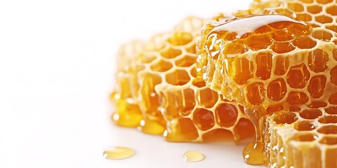 Close-up of honey dripping from a beehive.