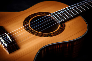 Elegant Classic Guitar Captured in a Closeup View: Reflecting Craftsmanship, Design, and Musical Passion