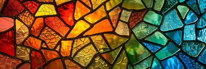 A breathtaking stained glass design showcasing a vibrant and striking mosaic of diverse colors and textures