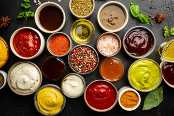 Set of different dip sauces