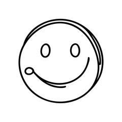 One continuous line art smiling face isolated vector illustration on white background.