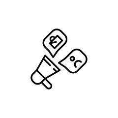 Megaphone icon with speech bubbles. Represents communication, job search, and announcements. Ideal for themes related to recruitment, advertising. Minimal line art design. Vector illustration