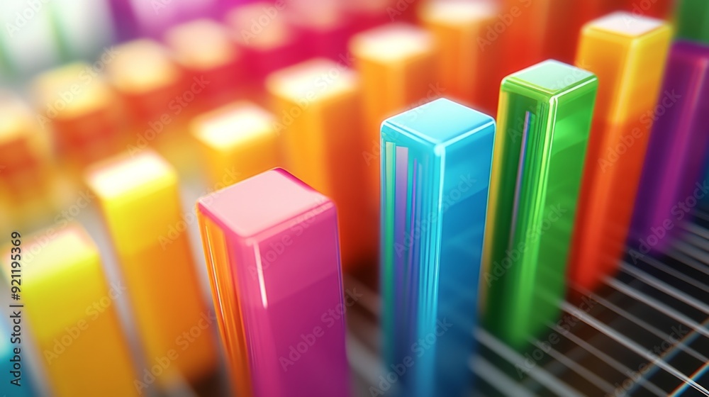 Fototapete a close-up of a 3d bar graph displaying financial data with vibrant, colorful bars rising above a gr