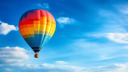 Obraz premium a hot air balloon gently ascending against a bright blue sky, with natural daylight providing a serene and inviting ambiance. 