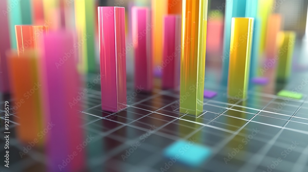 Leinwandbilder a close-up of a 3d bar graph displaying financial data with vibrant, colorful bars rising above a gr