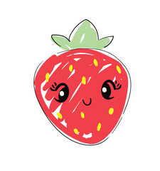 Obraz premium Hand Drawn cute funny illustration with Strawberry vector, Kids print art 
