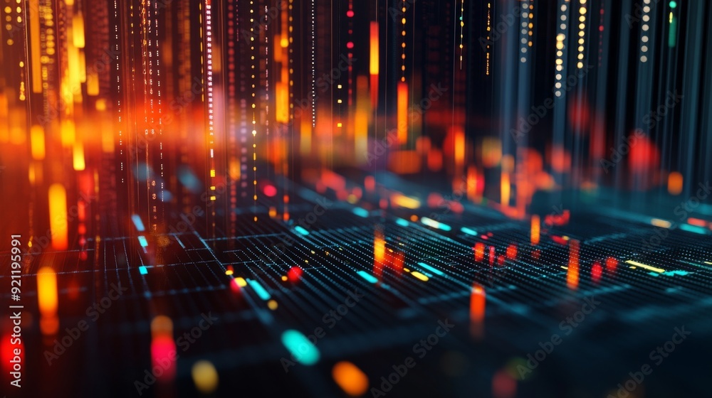 Leinwandbilder A close-up of a 3D financial heatmap with color-coded data points and intensity gradients, representing the distribution and frequency of financial metrics.
