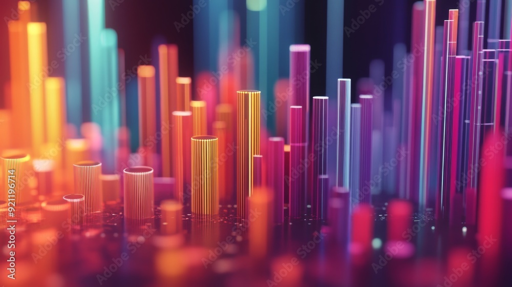 Aufkleber A close-up of a 3D histogram with varying bar heights and depths, highlighting the distribution of data across different categories.