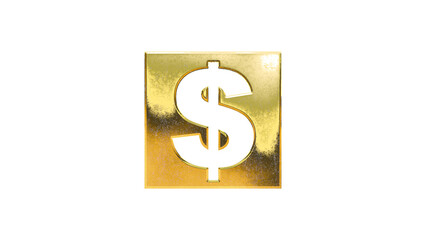 Currency money gold sign on white background cut out isolated