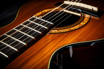 Elegant Classic Guitar Captured in a Closeup View: Reflecting Craftsmanship, Design, and Musical Passion