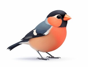 Fototapeta premium Cute bullfinch 3d rendering cartoon character on white background for books, Nursery kids room children's room prints decor Forest bird