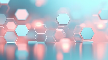 Abstract hexagonal shapes with a vibrant blue and pink gradient create a modern and futuristic background for technology themes.