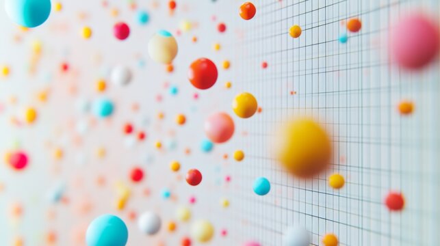 A close-up of a 3D scatter plot with data points floating above a grid, using various colors and sizes to represent different financial data sets and trends.