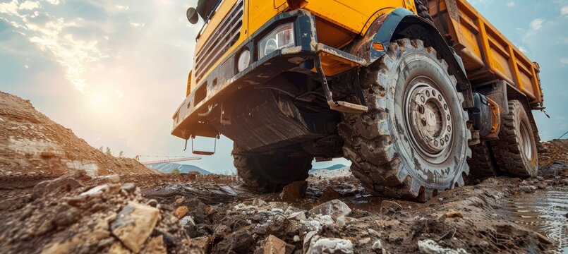 Rugged Heavy Duty Truck at Construction Site with Robust Suspension System Handling Rough Terrain