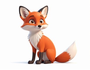 Obraz premium cute fox on white background 3d animals pictures for kids, good for print for clothing, stationery, books, children's products, Forest animal
