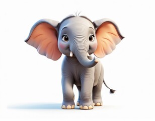 Obraz premium Cute cartoon elephant with big eyes Animation style 3d render of a African animal with a soft smiling face Generative AI