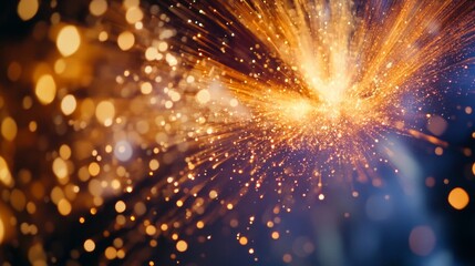 Obraz premium A close-up of a burst of fireworks resembling an explosion, with colorful sparks and bright light against a night sky, capturing the festive and spectacular nature.