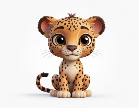 recommend clip art: 3D cute little baby leopard cub cartoon with big eyes Wild African animal for kids book generative AI	