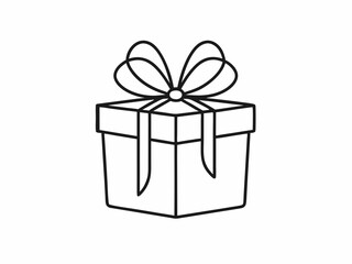 gift box with ribbon single line drawing isolated on white, line art vector illustration
