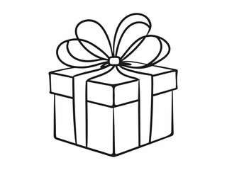 gift box with ribbon single line drawing isolated on white, line art vector illustration
