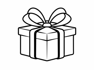 gift box with ribbon single line drawing isolated on white, line art vector illustration
